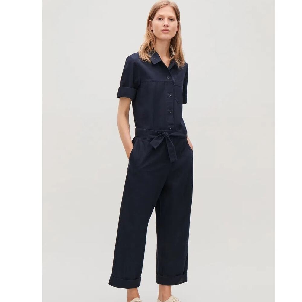 COS Utility Belted Cotton Jumpsuit in Navy Blue Size 10